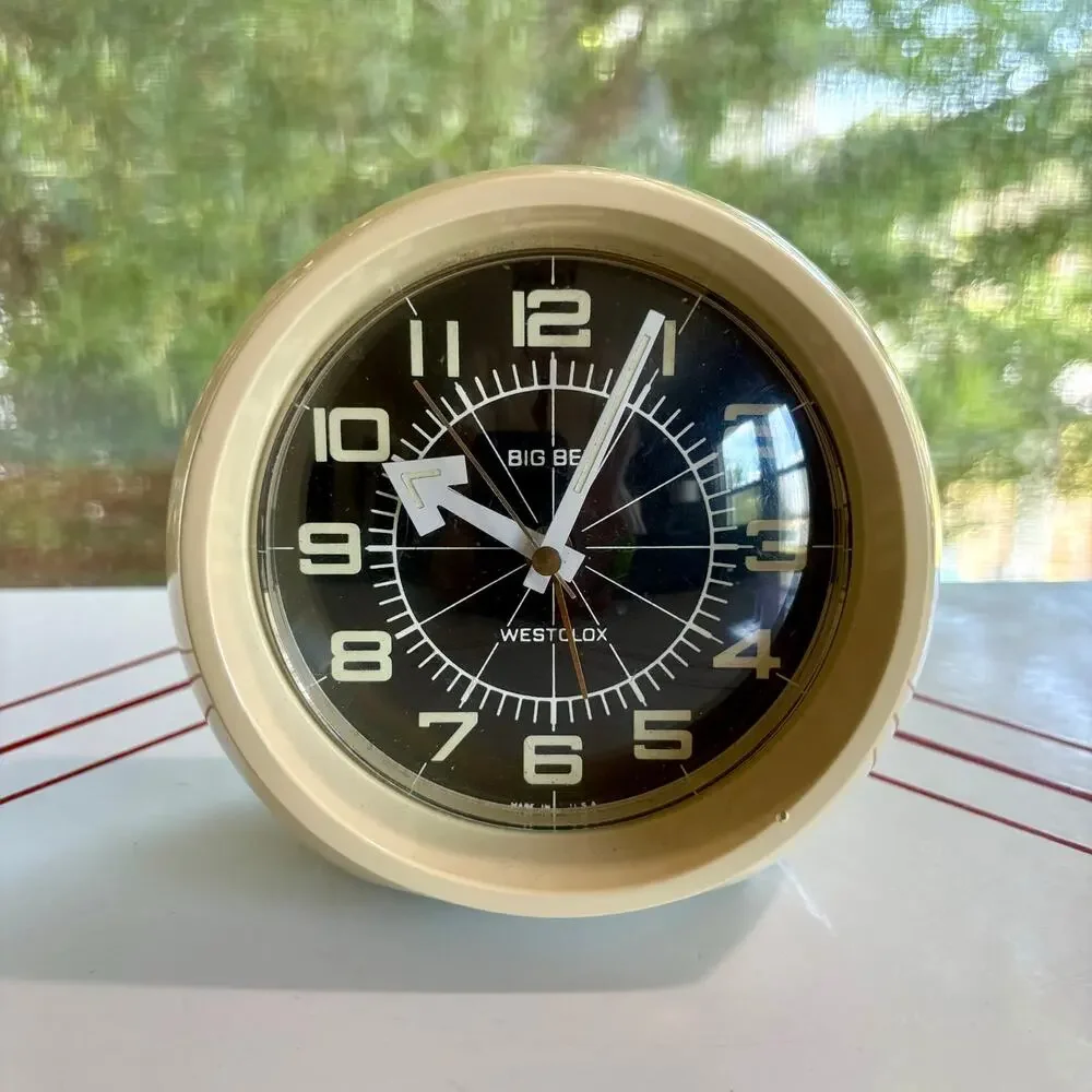 Vintage Westclox Big Ben Alarm Clock Cream Black Wind Up MCM